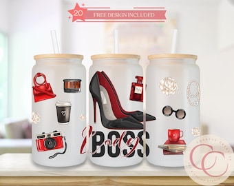 Sublimatieontwerp Lady Boss glazen blikje beker (digitale download)