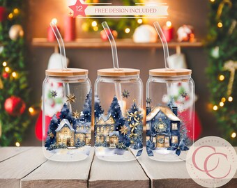 Winter House Libbey Glass Can Tumbler Sublimation Design (Digital Download)