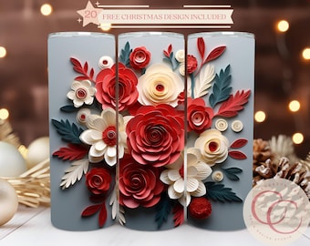 Weihnachtsstern Sublimations-Design: Weihnachten Floral 20 Unzen Skinny Tumbler Wrap (Digitaler Download)