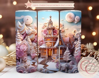 Gingerbread House Christmas Tumbler Wrap: 3D Skinny Template (Digital Download)