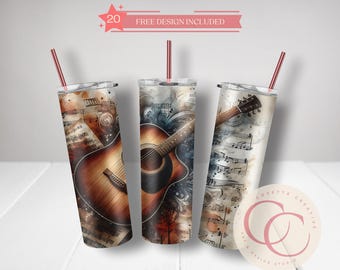 Guitar Musician Tumbler Design: 20oz Skinny Sublimation (PNG File)
