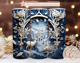 Winter Deer Castle Tumbler Wrap: 20 Unzen Skinny Straight Template (Digitaler Download)