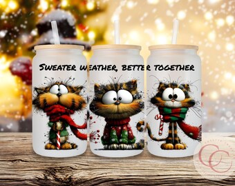 Christmas Cat Libbey Glass Can Tumbler Sublimation Design (Digital Download)