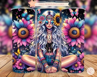 Hippy Woman Wrap: 20 Unzen Skinny Tumbler Design (PNG File)