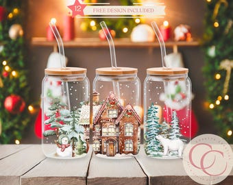 Projekt sublimacji szklanej puszki Winter House Libbey (pobranie cyfrowe)