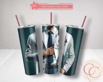 Male Doctor 20oz Tumbler Wrap Sublimation Design (PNG Digital)