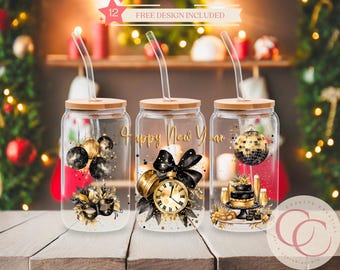 Happy New Year Tumbler Sublimation Design: 16 oz Libbey Glass (Digital Download)
