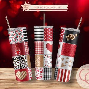 Love and XOXO Valentine&#39;s Day 20oz Seamless Skinny Tumbler Sublimation Designs for Straight Tumbler PNG File Digital Download - Tumbler wrap