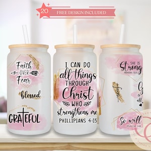 I can do all things through Christ Bible verse 16oz Libbey Glass Can Tumbler Sublimation Design Digital Download PNG Instant, Glass Jar