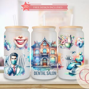 Dental Salon with Male Dentist Life Occupational Design 16oz Libbey Glass Can Tumbler Sublimation Design Digital Download PNG, Glass Jar