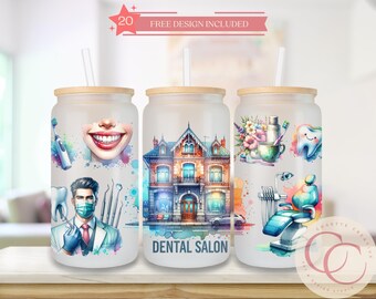 Dental Salon Libbey Glass Can Tumbler Sublimation Design (Digital Download)