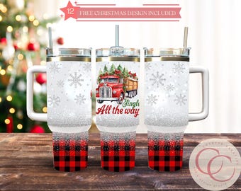 Sublimatieontwerp kerstbeker: jingle all the way 40 oz, png (digitale download)