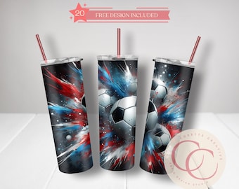 Soccer Tumbler Sublimation Design: 20oz Skinny Tumbler PNG File