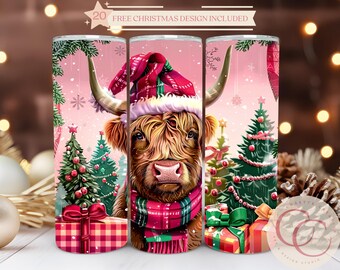 Highland Kuh Weihnachtsbecher Sublimationsdesign (Digitaler Download)