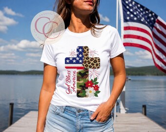4. Juli God Bless America Kreuz Leopard Sublimationsdesign (Digitaler Download)