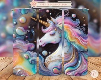Regenbogen Einhorn 20 Unzen Tumbler Wrap: Verträumtes Sublimationsdesign (Digitale Datei PNG)