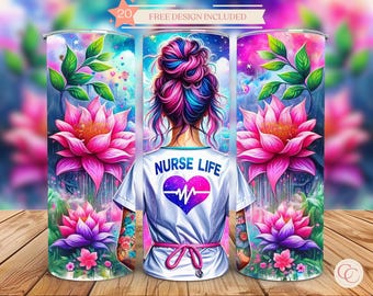 Involucro per bicchiere Nurse Life da 20 once: disegno floreale a sublimazione (file PNG)