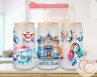 Dental Salon Libbey Glass Can Tumbler Sublimation Design (Digital Download)