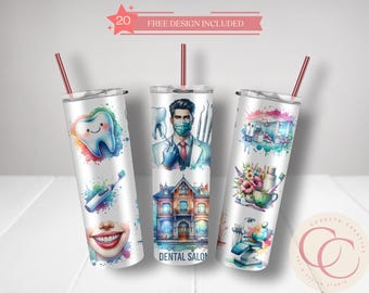 Dental Salon Tumbler Wrap: Male Dentist Design (PNG File)