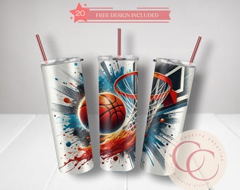 Basketball Tumbler Sublimation Design: 20oz Skinny Tumbler Wrap (PNG File)