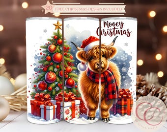 Highland Kuh Weihnachtsbaum 20 oz Tumbler Sublimationsdesign (Digitaler Download)
