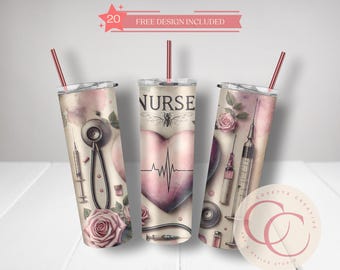 Nurse Life Pink Heart Stethoscope Tumbler Sublimation Design (PNG File)