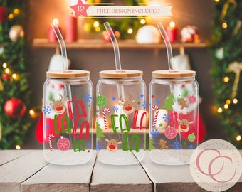 Fa la la Christmas Libbey Glass Can Tumbler Sublimation Design (Digital Download)