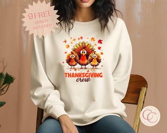 Thanksgiving Crew Shirt Design: Truthahn Familie PNG (Digitaler Download)