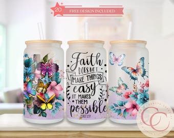 Diseño de sublimación para vaso de vidrio Libbey con versículo de fe (descarga digital)