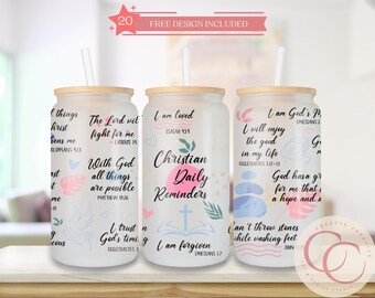 Vaso de vidrio de 16 oz con versículo bíblico cristiano, diseño de sublimación (descarga digital)