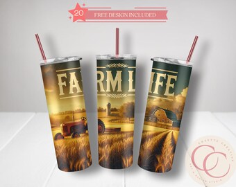 Farm Life Tumbler Wrap Design: 20oz Skinny Sublimation (Digital PNG)