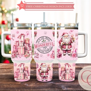 It&#39;s the most wonderful time of the year Pink Gifts Santa 40oz Tumbler Sublimation Design PNG Instant DIGITAL ONLY -Tumbler with Handle Wrap
