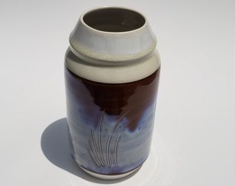 White and Blue Vase with Crystalline Glaze and Etched Design