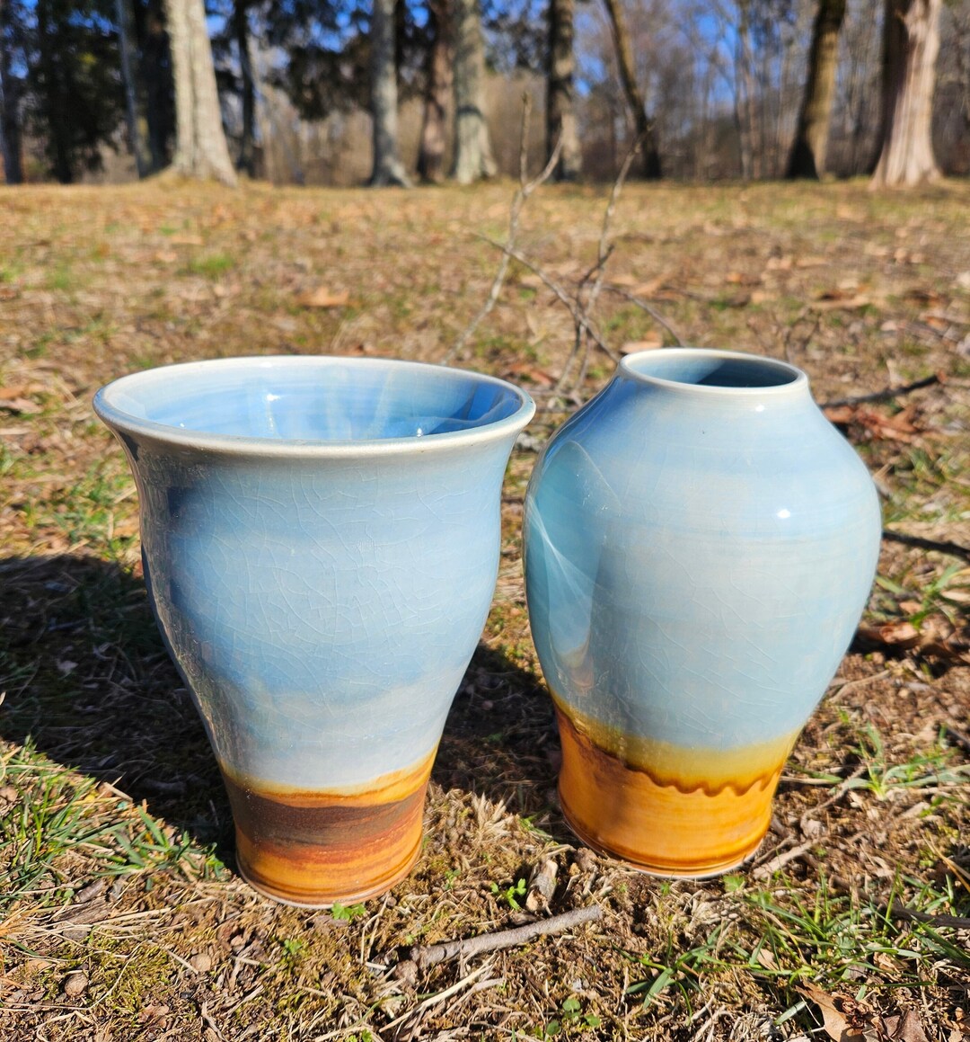 Medium Sized Blue and Brown Vases. Set of 2 Etsy