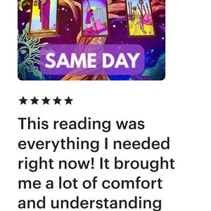 Pode incluir: Gr&aacute;fico digital com tr&ecirc;s cartas de tarot e o texto "3-card LIVE reading" e "SAME DAY". A imagem inclui as palavras "NO AI" e uma avalia&ccedil;&atilde;o do cliente.
