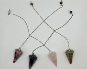 Crystal Pendulum | Amethyst, Rose Quartz, Rhodonite or Unakite | Spiritual Gift & Dowsing Tool