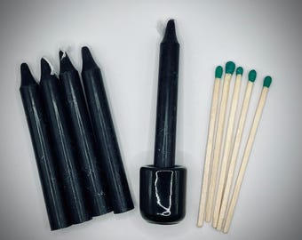 Mini Chime Candles + Matching Holder + Matches | Ritual Candle Magic Set - 9 Color Options