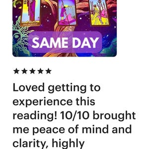 Pode incluir: Gr&aacute;fico digital que promove uma leitura ao vivo de 3 cartas, com o texto "NO AI" e "SAME DAY". A imagem apresenta tr&ecirc;s cartas de tar&ocirc; e feedback do cliente. O fundo &eacute; um design abstrato colorido.