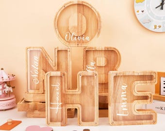 Grande tirelire en bois personnalisée avec prénom - tirelire avec nom personnalisé pour enfants, cadeau pour enfant, tirelire en bois, cadeau pour bébé garçon, cadeau pour bébé