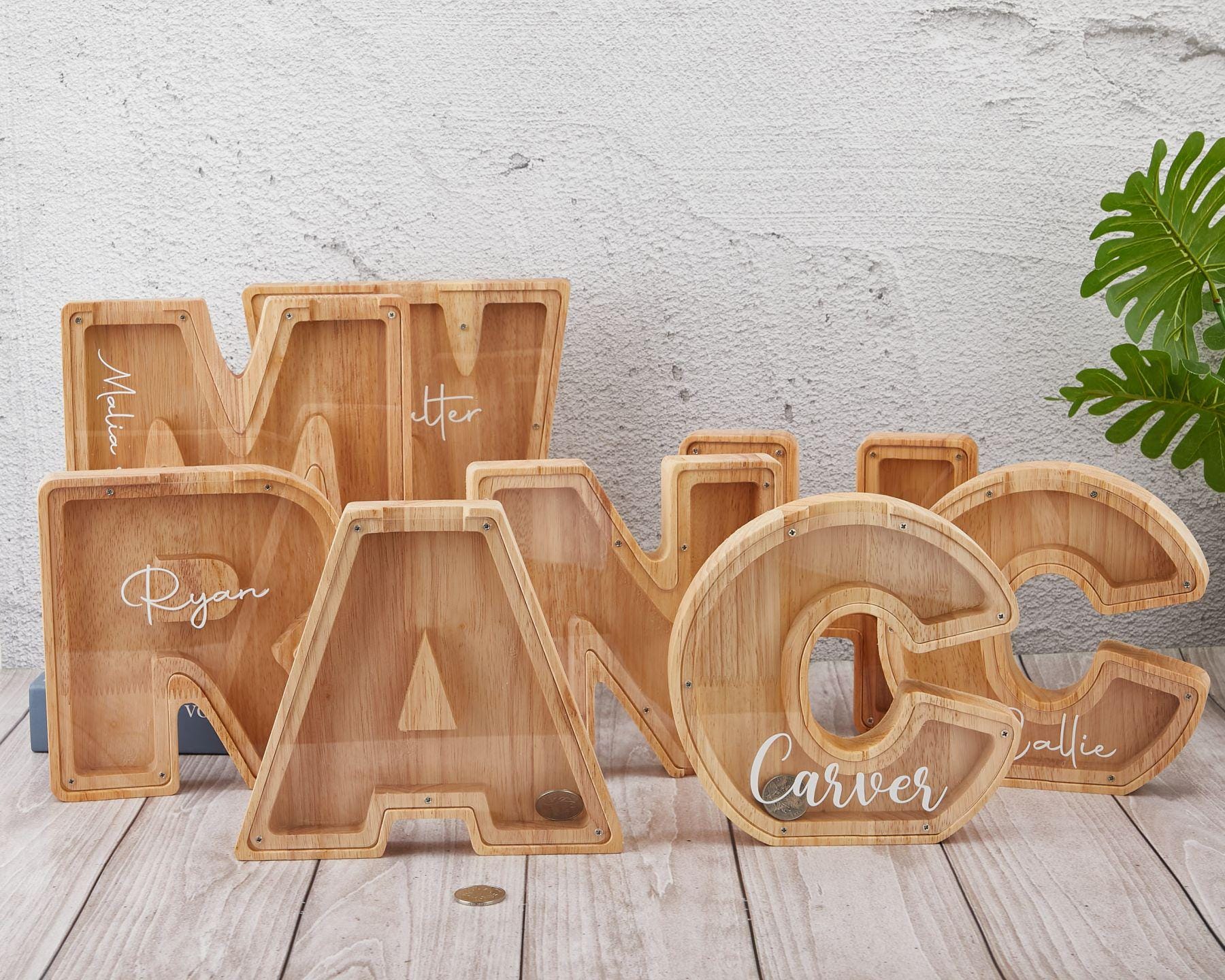 Coin Bank Lettering Personalized Wooden Letter Piggy Bank: Custom Name Coin Bank - Etsy