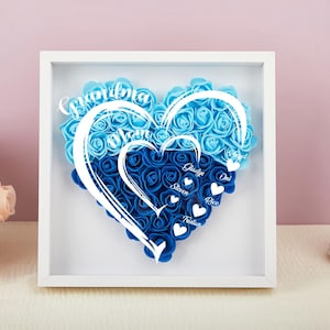 Caixa de sombra de coração de flor personalizada para a mãe, caixa de presente de flores para a mãe e a avó, moldura de foto personalizada para o dia das mães, presente de aniversário para a mãe