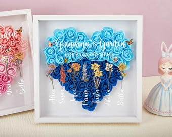 Personalized Mom Flower Shadow Box, Flower Mother Day, Custom Roses Shadow Box, Mother's Day Gift, Gift for Mom, Flower Heart Shadow Box