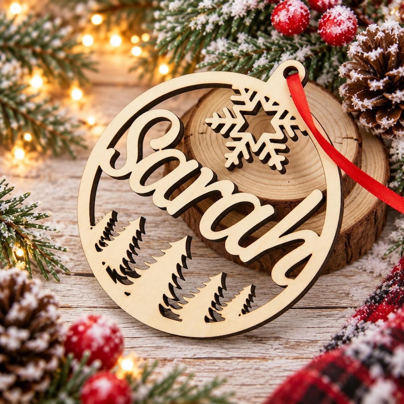 Custom Laser Cut Wooden Christmas Tree Ornament, Personalized Name ...