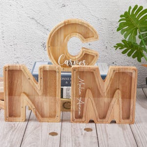 Alcancía con letras de madera, alcancía con iniciales personalizadas, alcancía con letras de madera personalizada, regalo para niños, regalo de Navidad para niños.