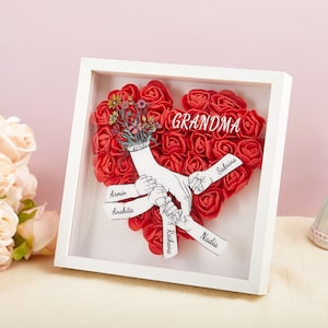 Caja de sombras con huellas de flores personalizadas, regalo para el Día de la Madre, caja de sombras con rosas personalizadas, regalo para mamá, abuela Nana, caja con marco de rosas para mamá