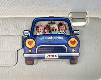 Clip de visera con foto personalizado para niños, regalo personalizado para el Día del Padre, clip de visera para coche "Conduce con cuidado", regalo para abuelo.
