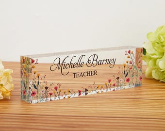 Personalized Acrylic Desk Nameplate: Minimalist Office Decor, Executive Gift