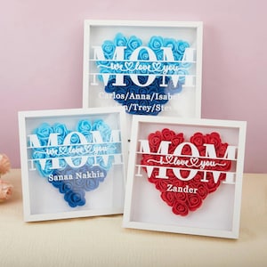 Caixa de sombra de flores personalizada para a mãe, caixa de moldura de foto de rosas personalizada para a mãe, caixa de presente de flores para a mãe e a avó, presente de dia das mães