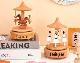Carillon natalizio per neonati, carillon con nome del bambino inciso, regalo per il primo compleanno, baby shower, carillon in legno personalizzato, regalo per bambini