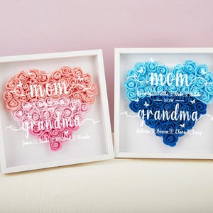 Caja de marco de fotos de rosas, caja de sombra de flores para madre personalizada, primera madre, ahora abuela, caja de regalo de flores para madre y abuela, regalo para madre